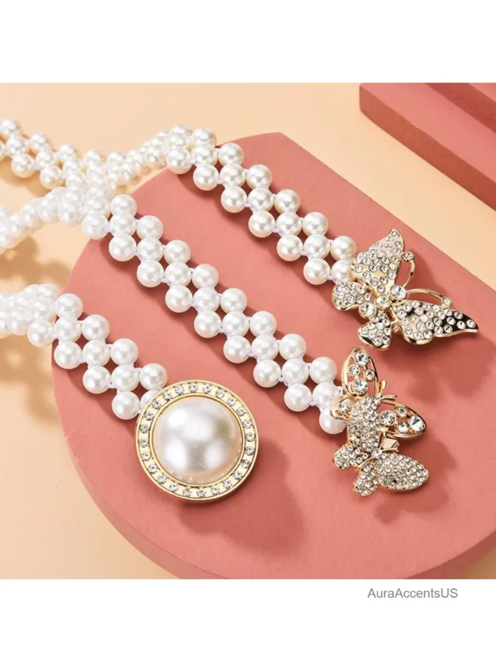 Pearl Bead Rhinestone Belt with Buckle for Wedding Dress Formal Waist Chain